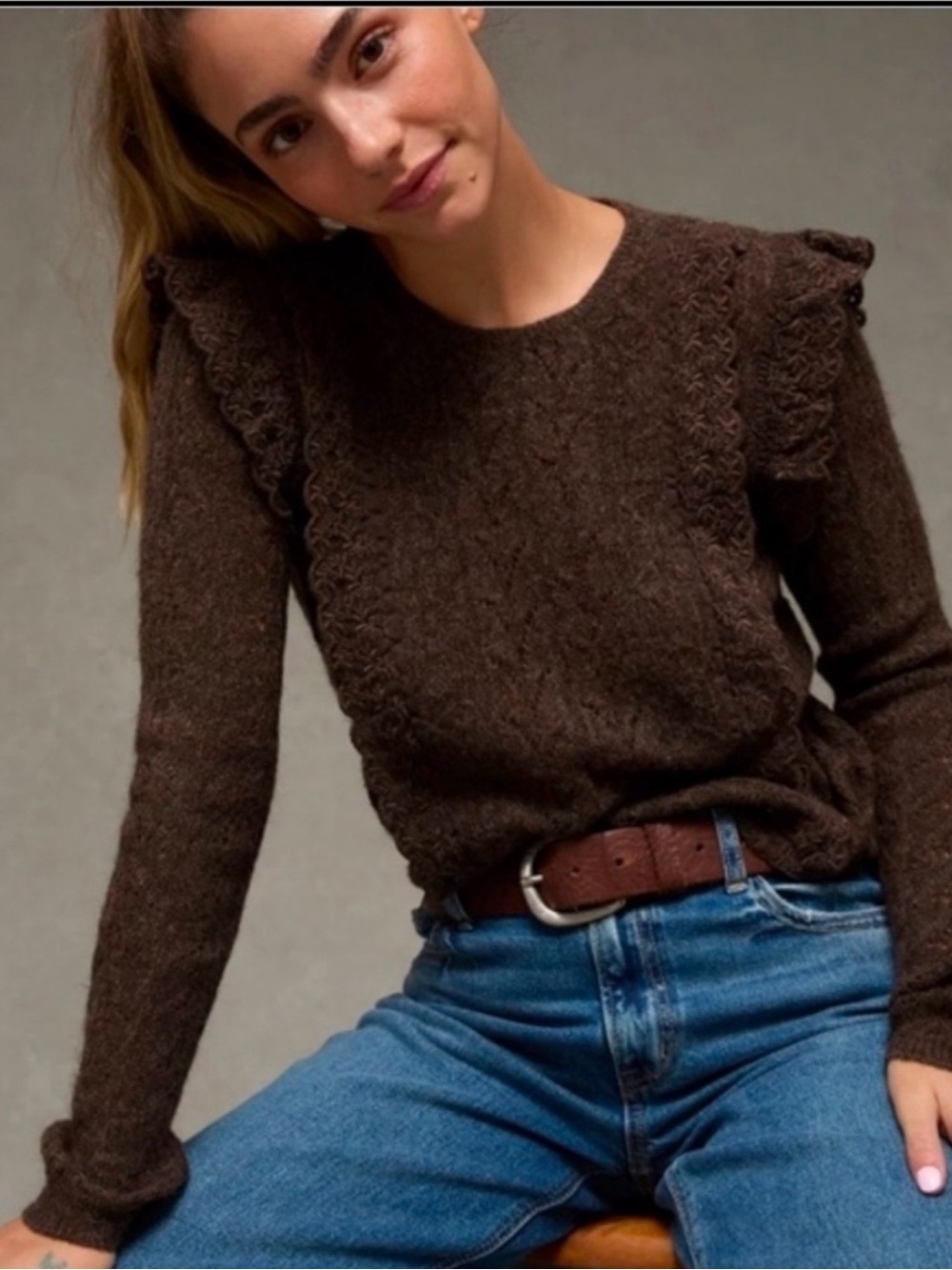 American Eagle Lace Ruffle Sweater